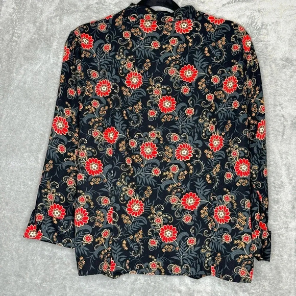Sag Harbor 16 XL Shirt Top Black Floral Flower Button Up 3/4 Sleeve V Neck Women - Picture 4 of 6